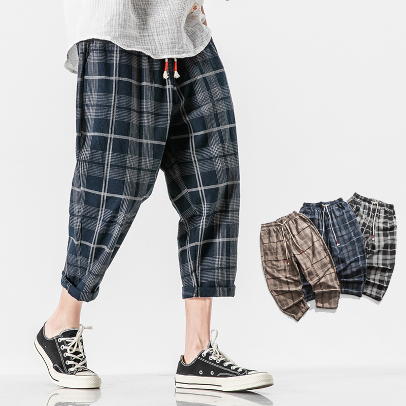 Linen plaid casual pants