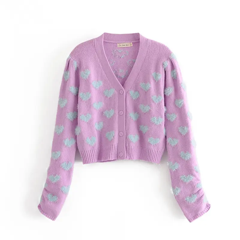 Fashion All-Match Sweet Love V-Neck Knitted Cardigan Jacket
