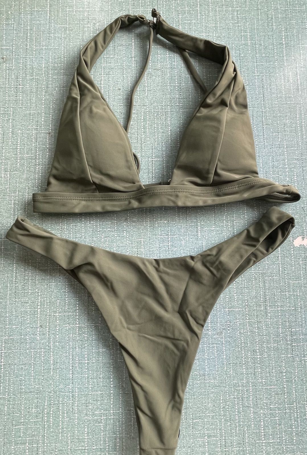 European And American Bikini Solid Color Split High Waist Swimsuit