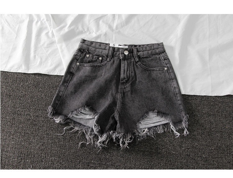 Summer Shorts Denim Wide leg Ripped Pants Irregular Frayed Trousers Gray - Shop at LoveMi