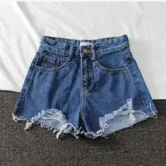 Summer Shorts Denim Wide-leg Ripped Pants Irregular Frayed Trousers - Blue - View 1