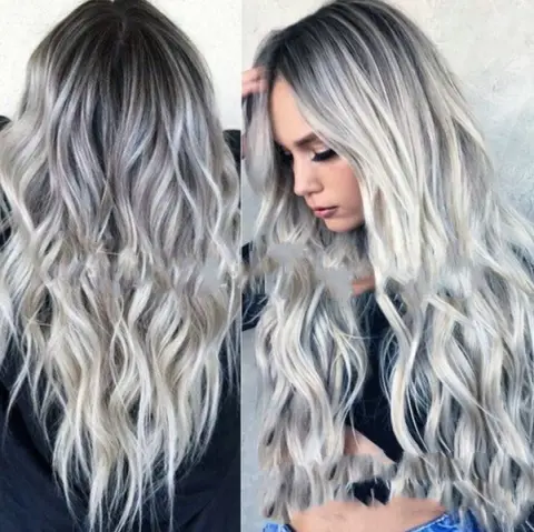 Wig Mid-Point Girls Fashion Mixed Color Micro-Volume Mid-Length Hair