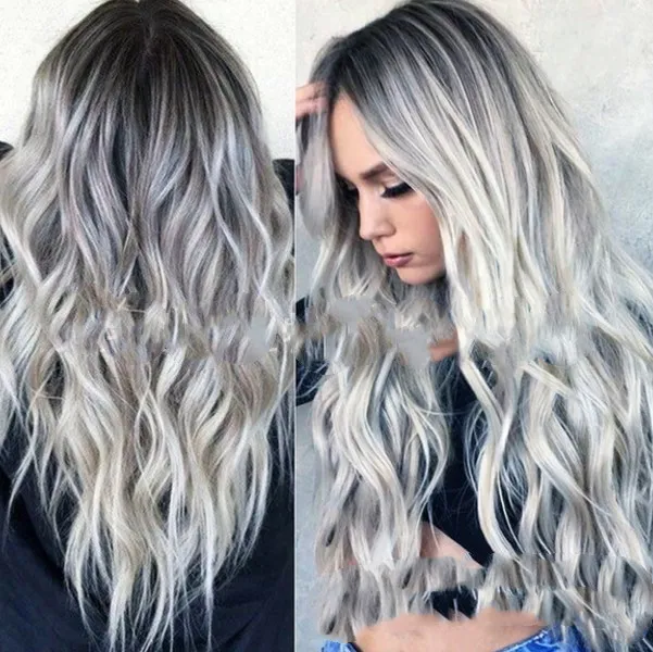 Wig Mid Point Girls Fashion Mixed Color Micro Volume Mid Length Hair Realistic Grey - Shop at LoveMi
