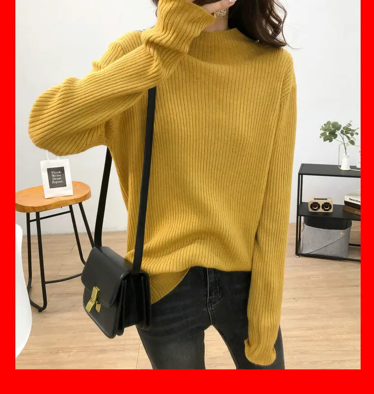 Half Turtleneck Sweater Women Loose Long Sleeved Bottoming Sweater