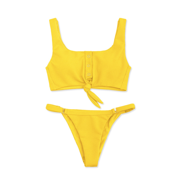 Conservative Bikini Swimsuit With Buttons On Chest