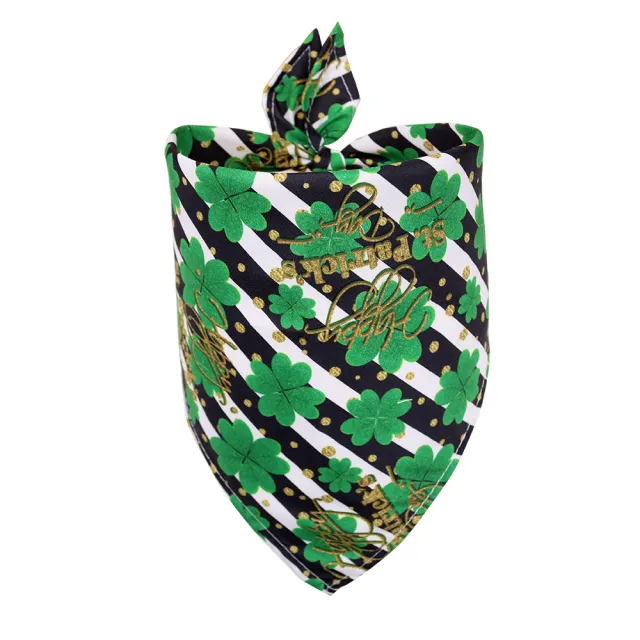 St. Patrick'S Day Pet Saliva Towel Clover Pet Triangle Scarf Four Leaf Clover Dog Scarf Pet Accessories Sm Black Striped Four Leaf Clover - Shop at LoveMi