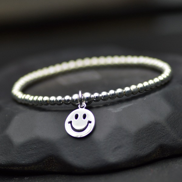 Smiley Face Sterling Silver Bead Bracelet Anklet Jewelry