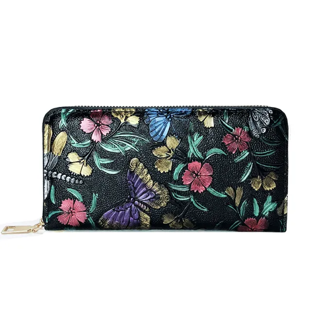 Wallet Women Fashion Embossed Zipper Clutch Bag Ladies Wallet MobilePhone Bag Handbag Dragonfly Flower - Shop at LoveMi