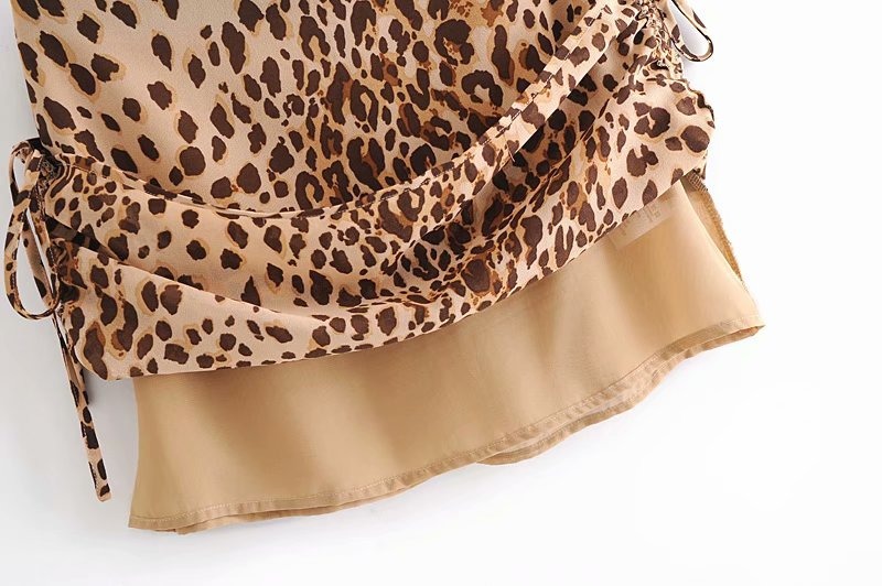 High Waist Drawstring Bow Tie Leopard Print Bag Hip Skirt