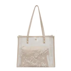 Net Red Bag Female Spring And Summer New Korean Fashion Graffiti Large-Capacity Picture Tote Bag Transparent Shoulder Bag - Beige - View 1