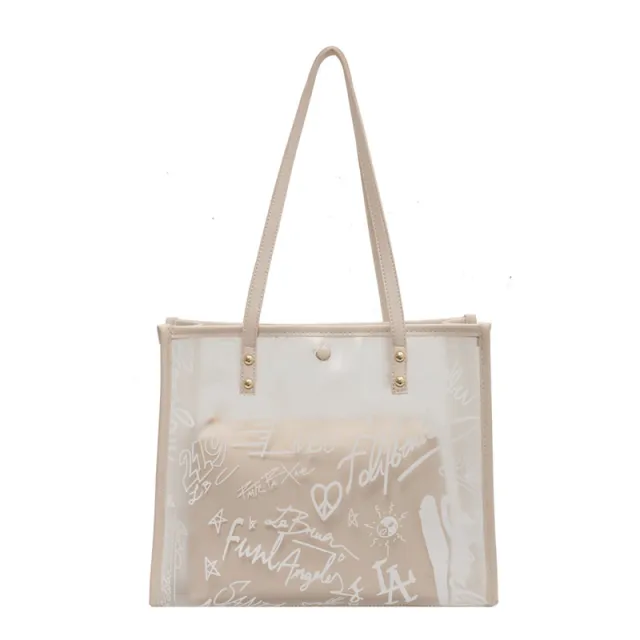 Net Red Bag Female Spring And Summer New Korean Fashion Graffiti Large Capacity Picture Tote Bag Transparent Shoulder Bag Beige - Shop at LoveMi