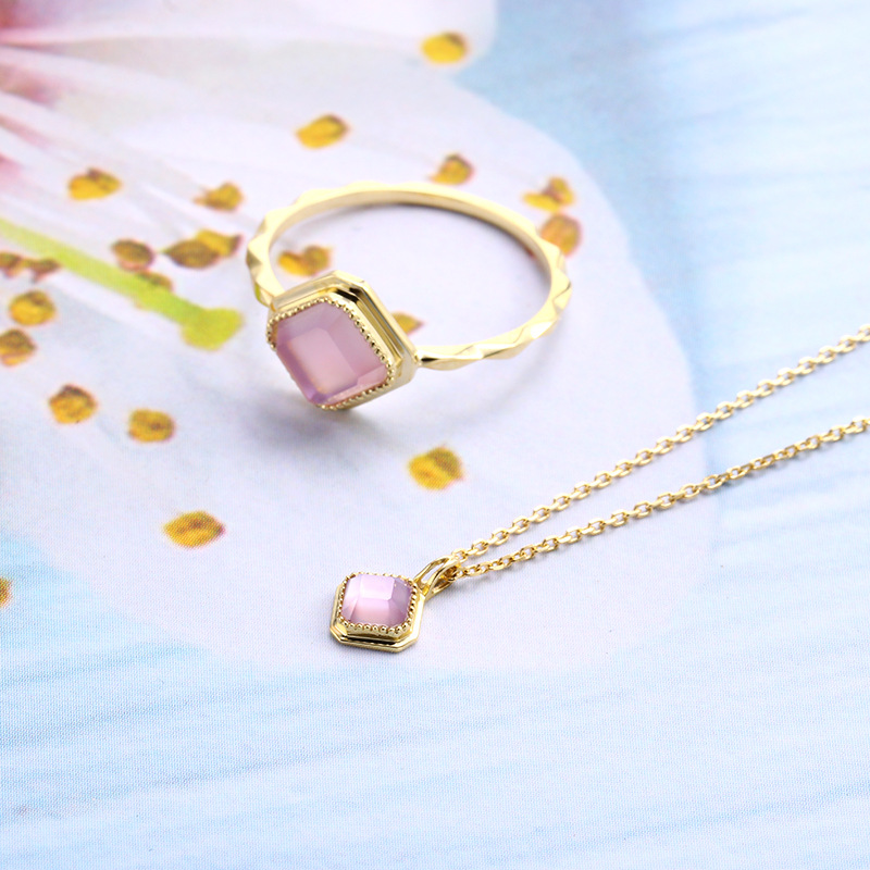 Japanese Light Luxury 925 Silver Amethyst Square Necklace