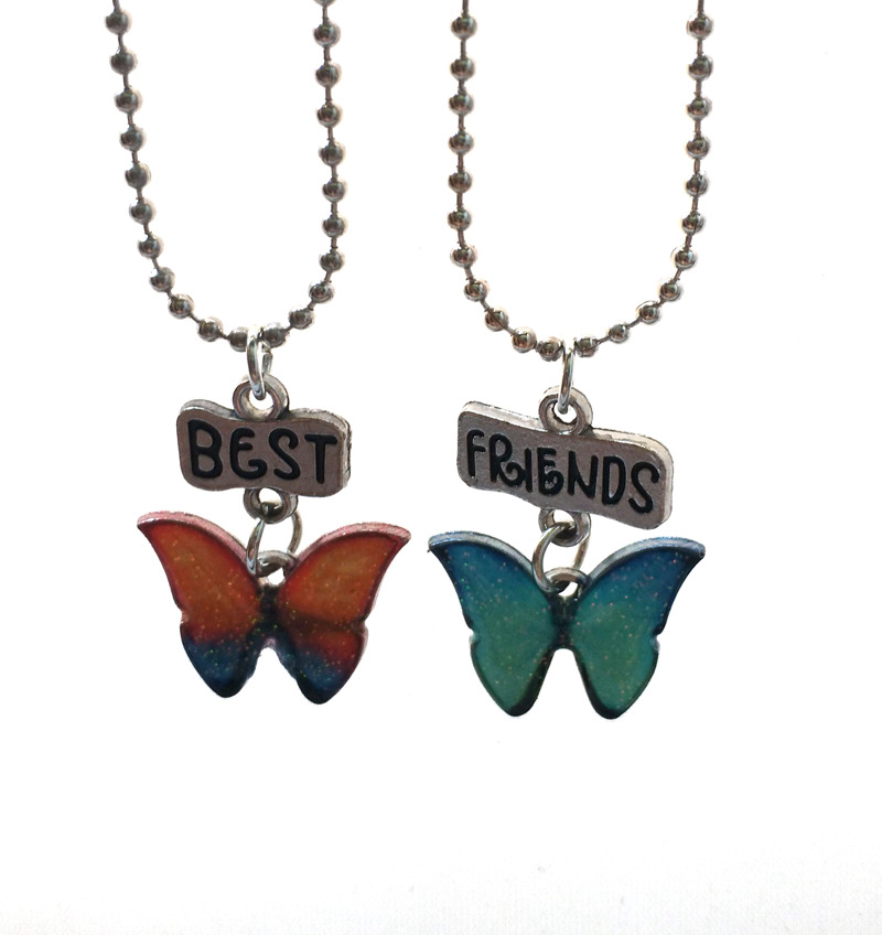 Children'S Color Butterfly Dripping Oil Bff Two-Piece Necklace