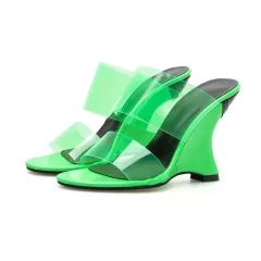 European And American Outer Size Sexy Thick-Heeled Wedge-Strap Sandals - Green - View 1