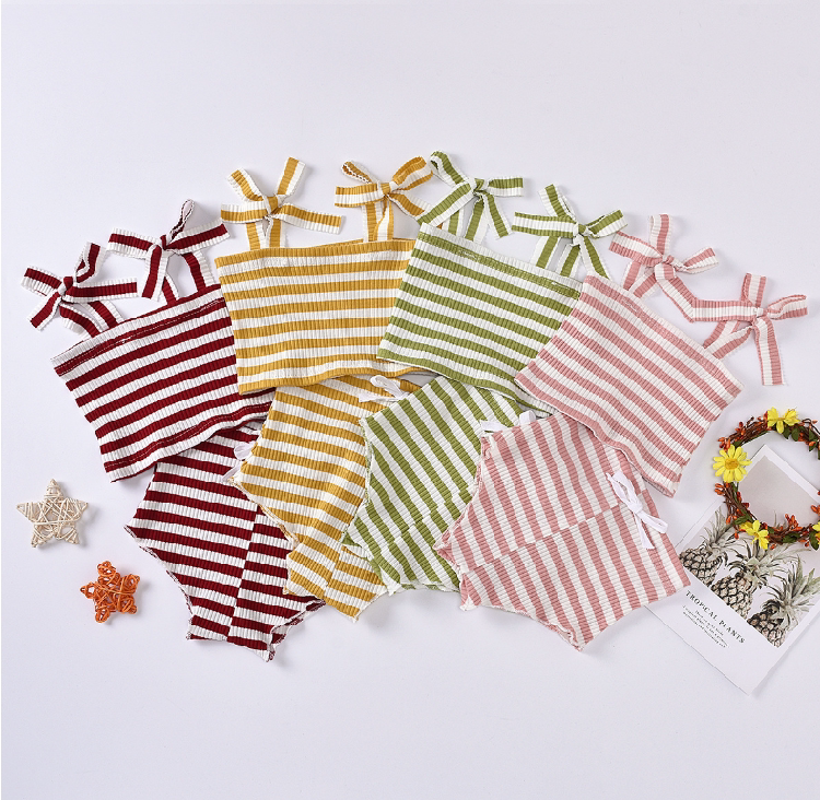 Infant Children Summer Suit Men And Women Baby Striped Pit Striped Vest Skirt Shorts Two-Piece Suit