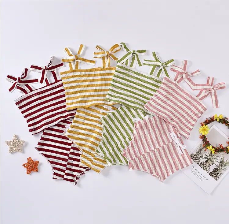 Infant Children Summer Suit Men And Women Baby Striped Pit Striped Vest Skirt Shorts Two-Piece Suit