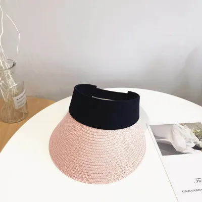 Leisure Big Eaves Sunshade Outdoor Sunscreen Empty Top Hat Cap Woven Straw Hat Pink - Shop at LoveMi