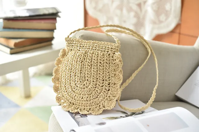 Elegant Retro Wood Ear Lace Straw Bag Leisure Woven Bag One Shoulder Cross Over Beach Bag Holiday Women''S Bag Beige - Shop at LoveMi