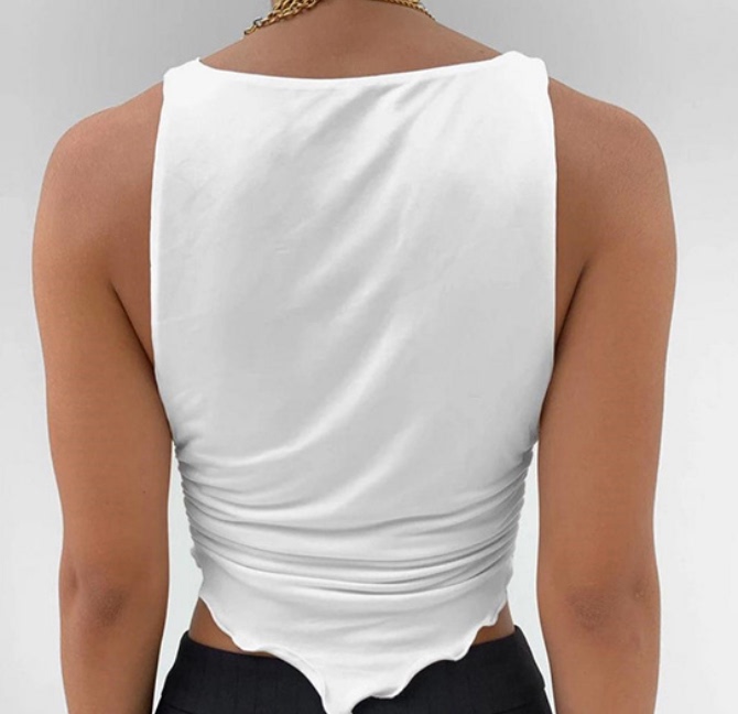 V-neck Fashion Smocked Diamond Slim T-Shirt