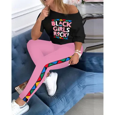 Ladies Trousers Color Matching Sports And Leisure Suit Pink - Shop at LoveMi