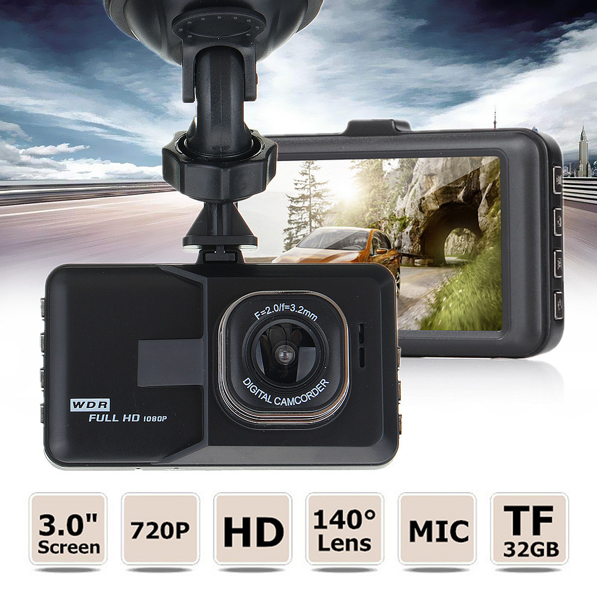Hidden Driving Recorder Black Gold Steel 3.0 Inch HD 1080P Car Driving Recorder Manufacturer Spot — foto 4