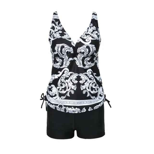 European And American Plus Size Printing Split Boxer Black Pants Bikini Ladies Swimwear Swimwear Black - Shop at LoveMi