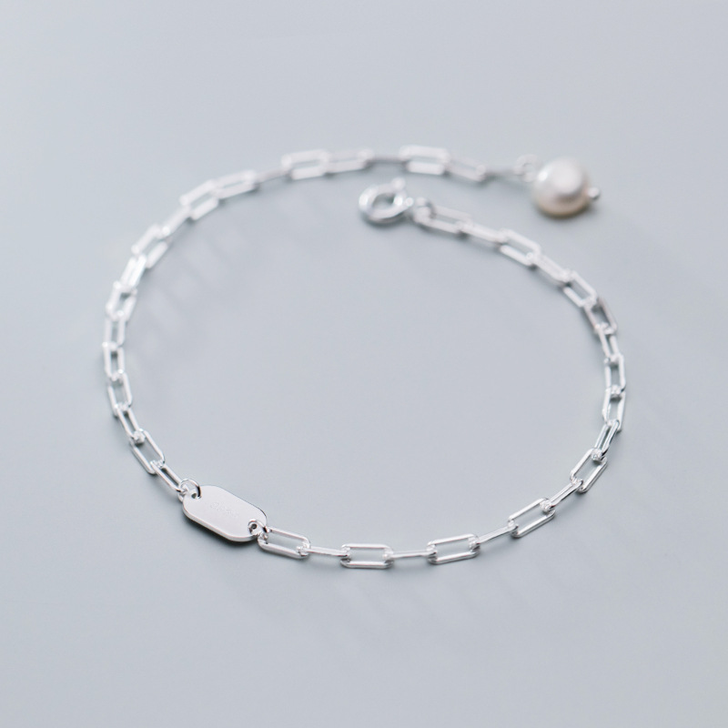 s925 Silver Oval Circle Pearl Trendy Hand Jewelry