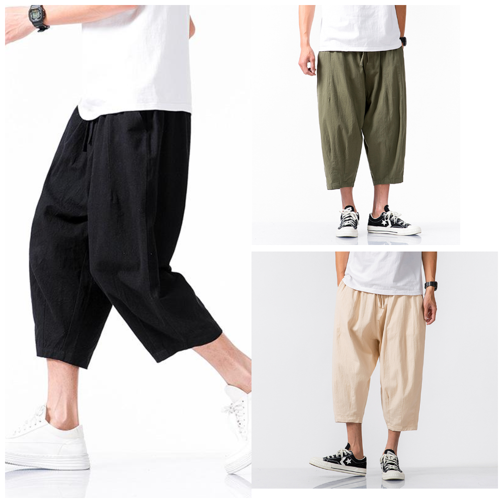 Men's shorts Chinese style loose cropped trousers