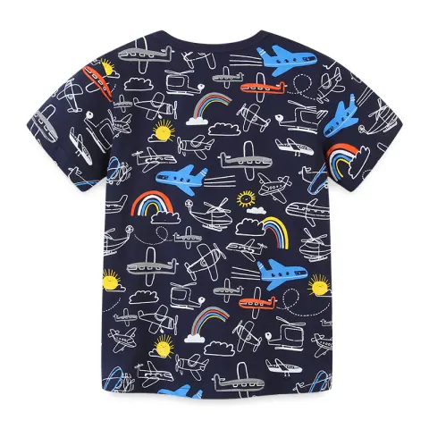 Summer Boys Round Neck Print Children's T-shirt Knitted Cotton