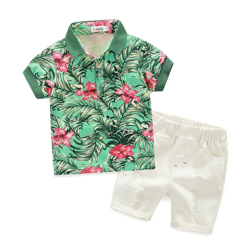 Children'S Cotton Shirt Ripped Shorts Suit