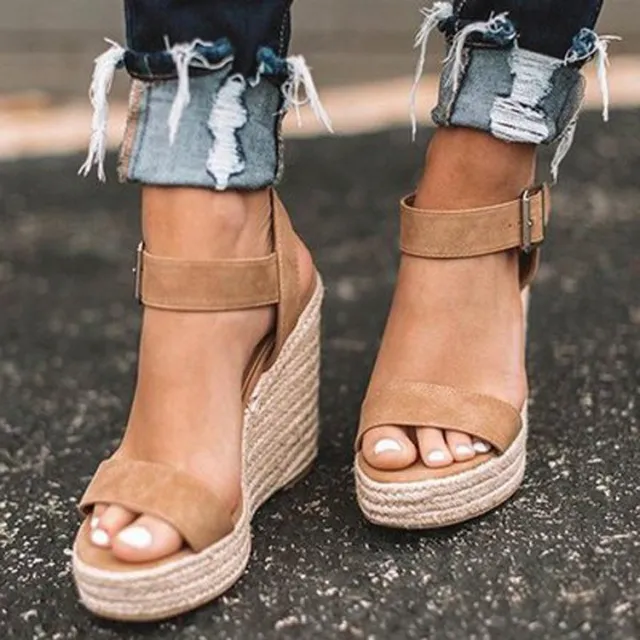Women Wedge Sandals Summer High Heel Shoes Big Size 43 Khaki - Shop at LoveMi