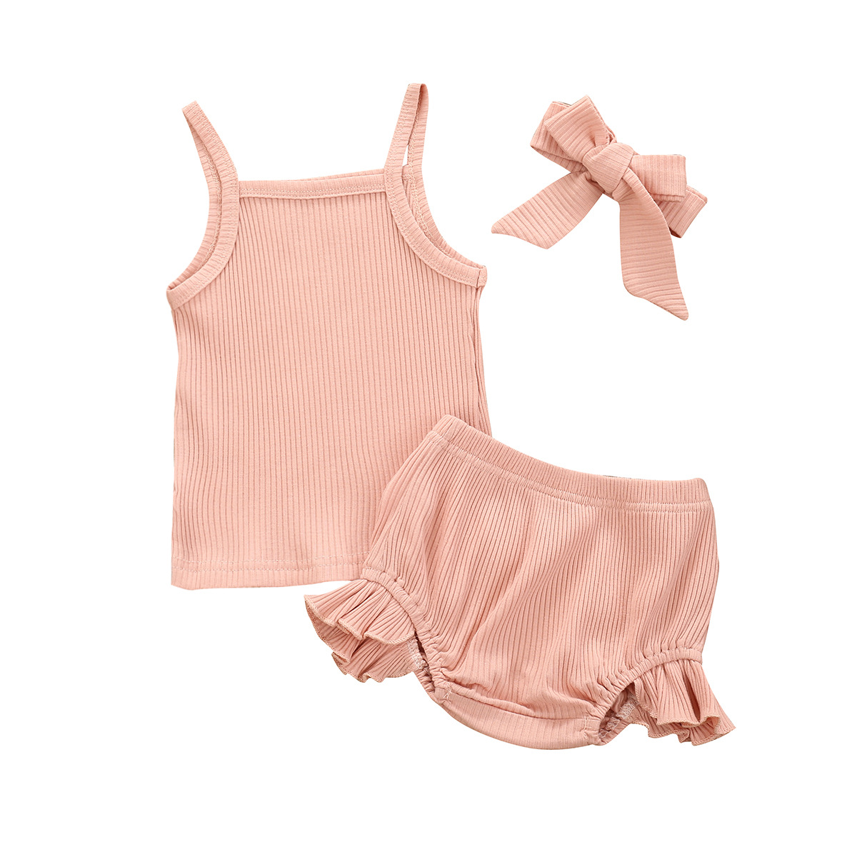 Three-Piece Children's Suit With Solid Color Shorts And Headband