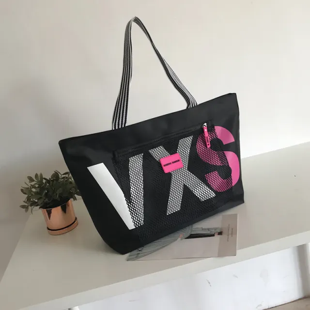 Aliwood New Arrivals Letter Women Shoulder Bags Trendy Waterproof Tote Beach Bag Large Capacity Female Travel Shopping Bags Black - Shop at LoveMi