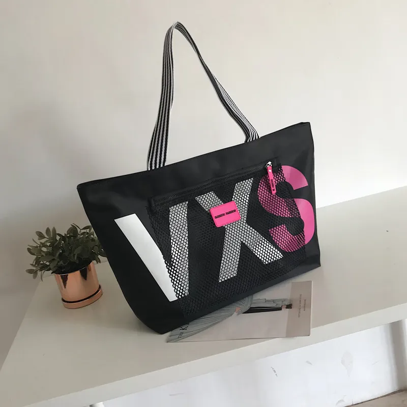 Aliwood New Arrivals Letter Women Shoulder Bags Trendy Waterproof Tote Beach Bag Large Capacity Female Travel Shopping Bags - Black