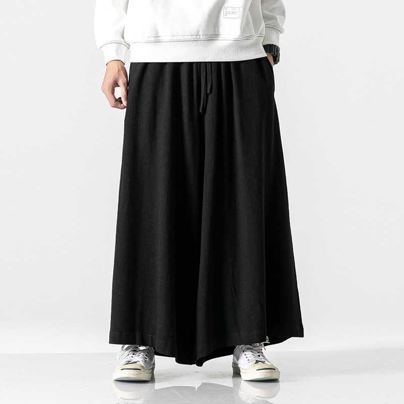 Cotton and linen loose flared pants