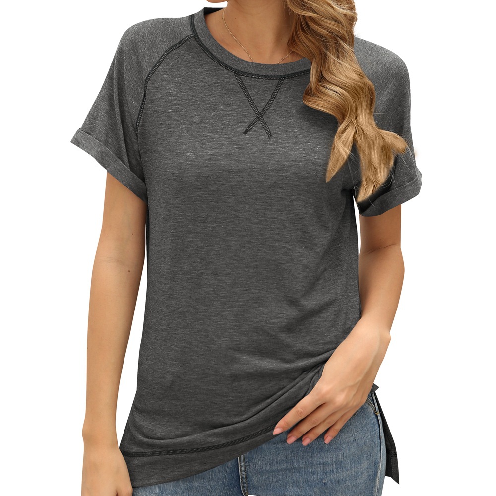 Women'S Color Matching Cross Loose Top Short Sleeve Casual T-Shirt