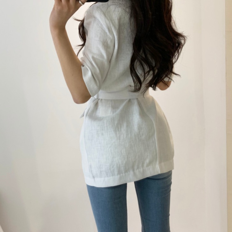 Ghost Horse Girl Suit Collar Loose Belt Thin Short Sleeve Jacket
