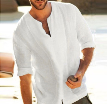 Foreign Trade New Style Summer Casual Thin Section Men'S Solid Color Cotton And Linen Five-Point Sleeve T-Shirt For Men