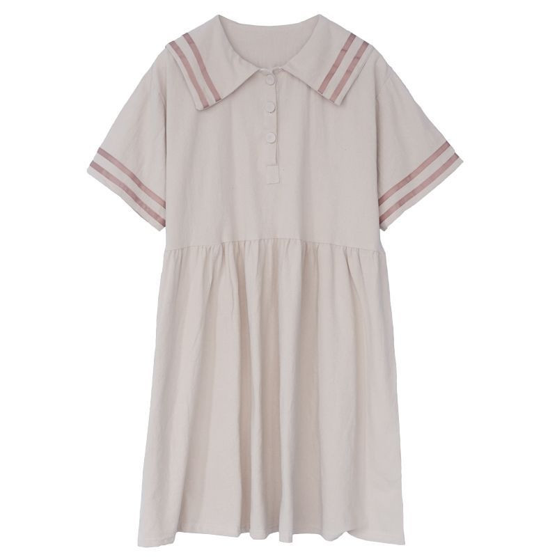 Loose And Thin Striped Navy Collar Doll Short-sleeved Dress