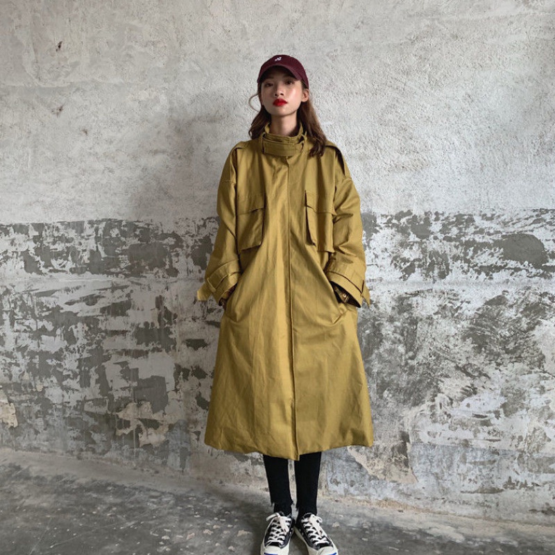  New Style Mid-Length Tooling Windbreaker Women Korean Retro Oversize Loose Bf Student Jacket Trend