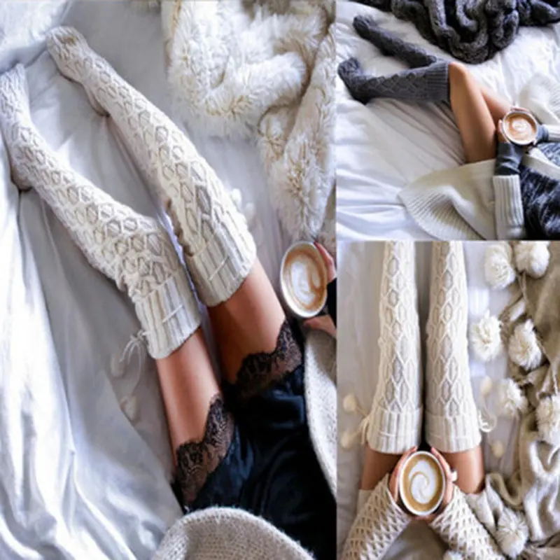 Knee Pile Socks with Hair Ball Long Tube