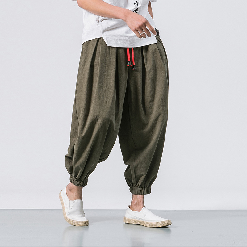 Loose Cotton Linen Trousers Men's Wide-leg Pants Harlan Feet Pants