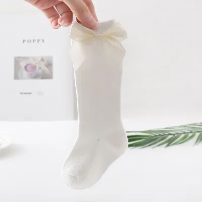 Children'S Tube Socks Pure Cotton White Socks Baby Bow Half Length Socks Medium Thickness