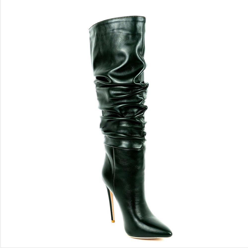 Autumn And Winter Folds Pointed Toe High-Tube Women'S Boots European And American Fashion Sexy Black Women'S Stiletto High Heel