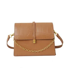 Chain Bag Woman Spring Texture Shoulder Bag Casual Fashion INS Slant Small Square Bag - Khaki - View 1