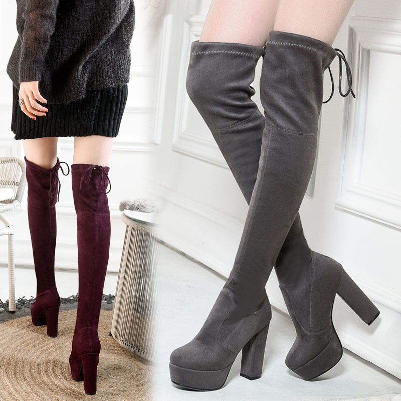 Platform Super High Thick Heel High Tube Elastic Women'S Shoes