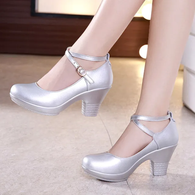 Outdoor Dance Shoes Thick Heeled High Heeled Dance Shoes Mid Heel Square Dance Shoes Model Cheongsam Catwalk Shoes Women Silver - Shop at LoveMi