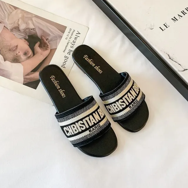 Fashionable Home Slippers with Printed Bottom Black - Shop at LoveMi