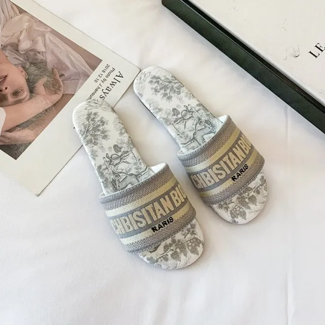Fashionable Home Slippers with Printed Bottom Grey - Shop at LoveMi