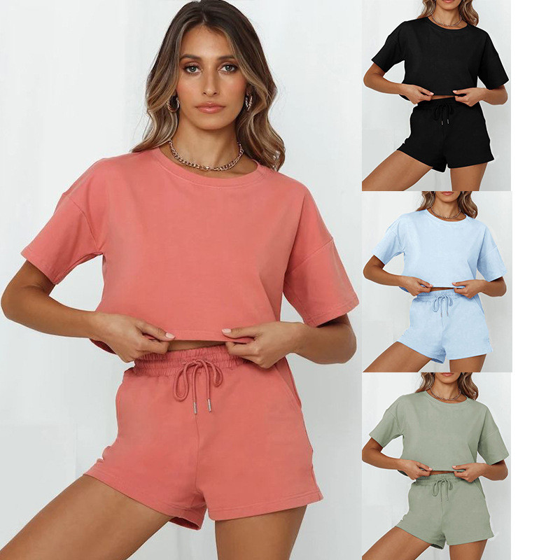 Leaky Umbilical Loose Sports Two-piece Casual Fashion Short-sleeved Top And Shorts
